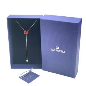 Swarovski Iconic Red Swan Y Necklace Swan, Red, Gold-tone plated